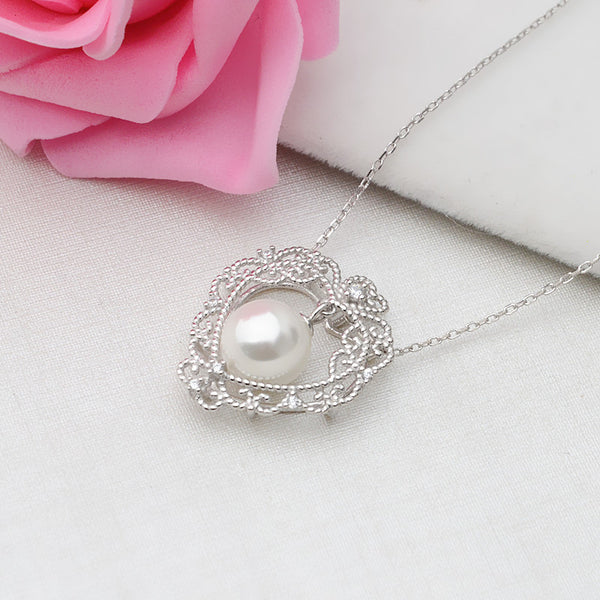 S925 Sterling Silver Big heart Necklace (Doesn't include pearl)