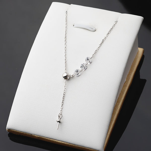 S925 Sterling Silver 'Y' shaped Necklace with Rhinestones (Doesn't include pearl)