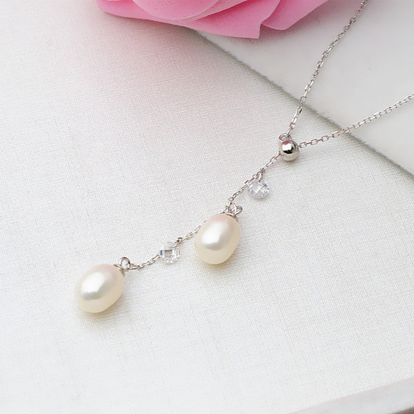 S925 Sterling Silver 'Y' shaped 2 holders necklace (Doesn't include pearl)