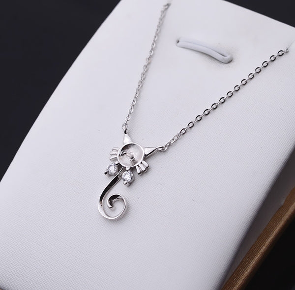 S925 Sterling Silver Long tail Kitty Necklace (Doesn't include pearl)