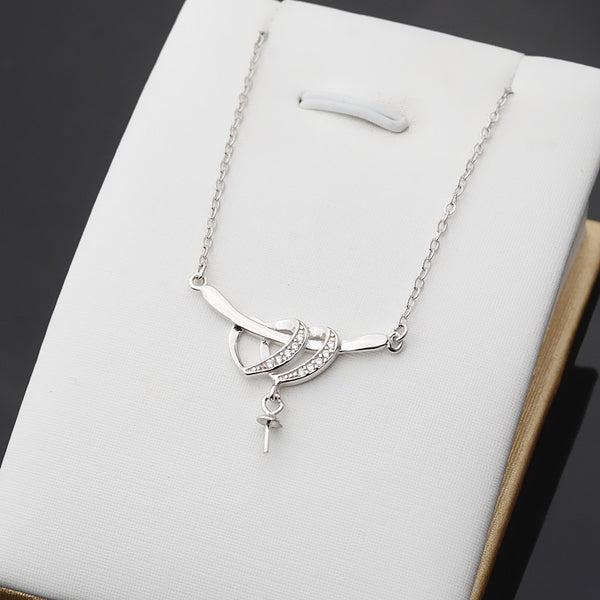 S925 Sterling Silver Double hearts Necklace (Doesn't include pearl)