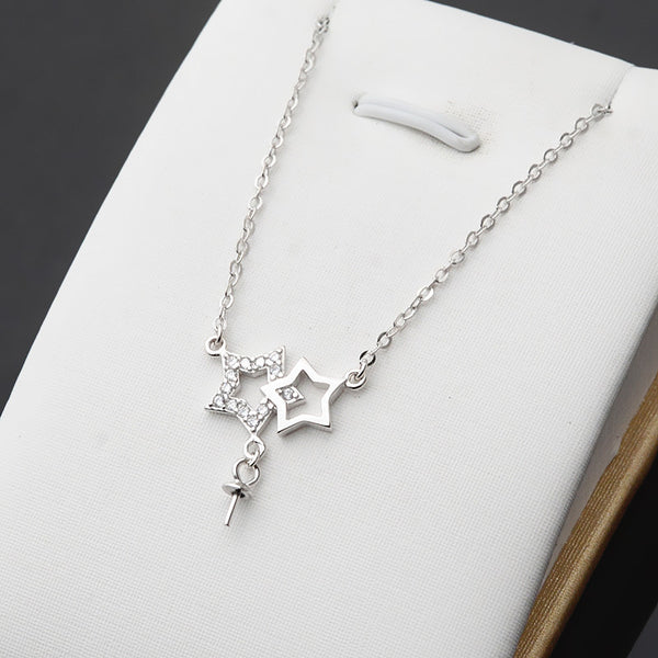 S925 Sterling Silver Double Star Necklace (Doesn't include pearl)