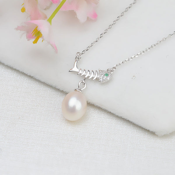 S925 Sterling Silver Fish Bone necklace (Doesn't include pearl)