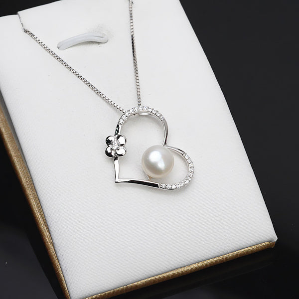 S925 Sterling Silver Big Heart Pendant Accessory Pearl Holder with S925 chain (Doesn't include pearl)