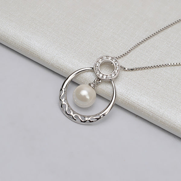 S925 Sterling Silver Double Circle Pendant Accessory Pearl Holder with S925 chain (Doesn't include pearl)