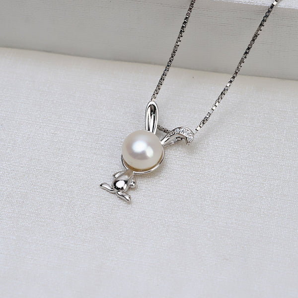 S925 Sterling Silver Little Bunny Pendant Accessory Pearl Holder with S925 chain (Doesn't include pearl)