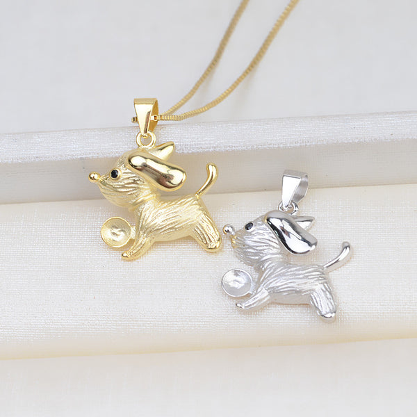 S925 Sterling Silver Puppy Pendant Accessory Pearl Holder with S925 chain (Doesn't include pearl)