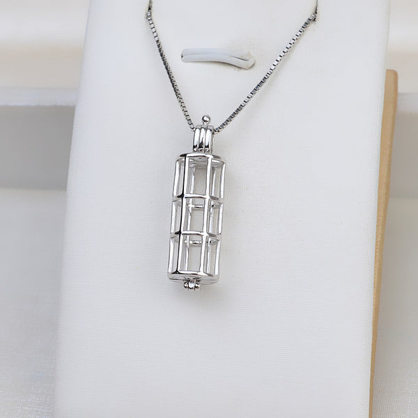 S925 Sterling Silver Tower Cage Pendant Accessory Pearl Holder with S925 chain (Doesn't include pearl)