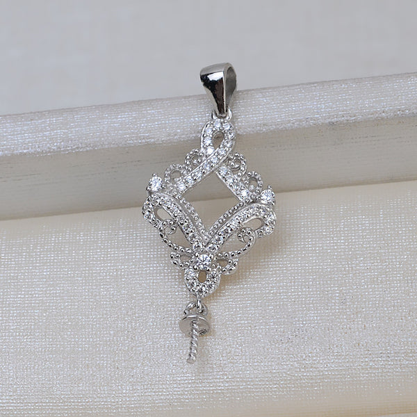 S925 Sterling Silver Square Pendant Accessory Pearl Holder with S925 chain (Doesn't include pearl)