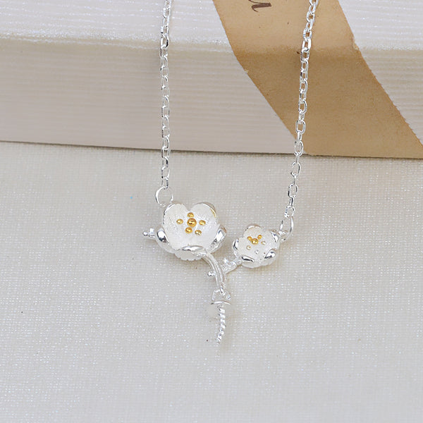 S925 Sterling Silver 2 Flowers necklace (Doesn't include pearl)