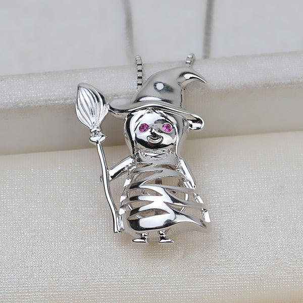 S925 Sterling silver Witch Cage Pendant Accessory Pearl Holder with S925 chain (Doesn't include pearl)