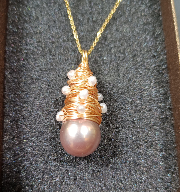 Handmade wire wrapping Baroque pearl Necklace