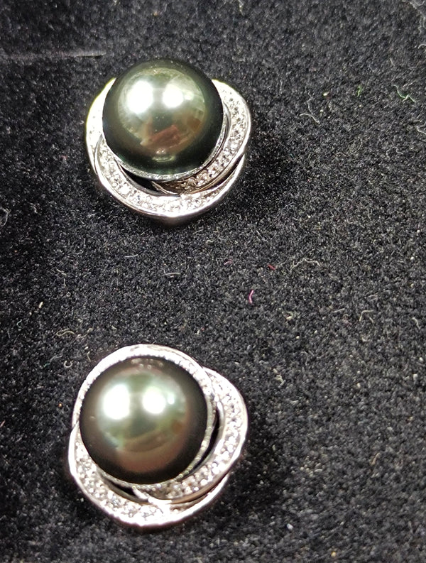 9-10mm Black Tahitian seawater pearls S925 earring studs