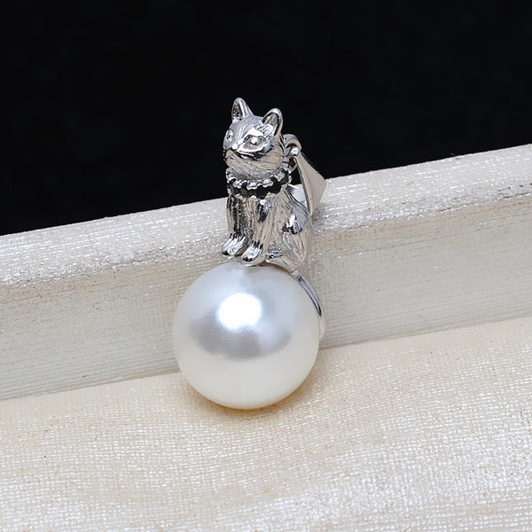 S925 Sterling silver Cat Pendant Accessory Pearl Holder with S925 chain (Doesn't include pearl)