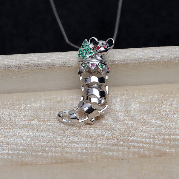 S925 Sterling Silver Mouse in the sock Cage pendant/Necklace with S925 chain (Do Not include pearl)