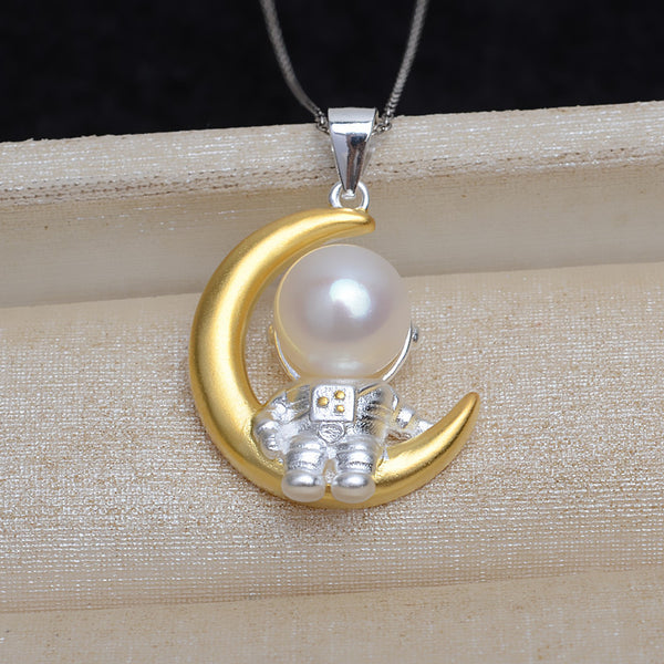 S925 Sterling silver Astronaut(A) Pendant Accessory Pearl Holder with S925 chain (Doesn't include pearl)