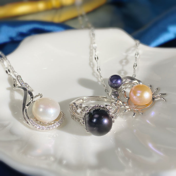 Button/Bread shaped fresh water Pearls(Orange Purple) - pearlsclam