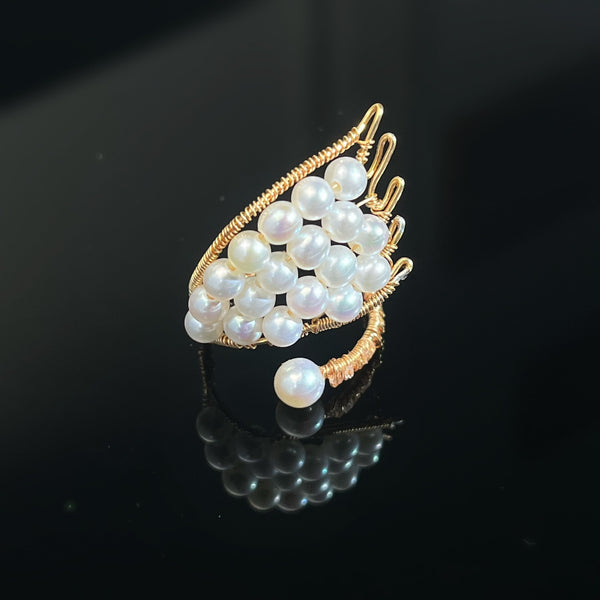 Handmade Wire Wrapping Tourmaline/fresh water Pearls adjustable Ring(Including pearls) - pearlsclam