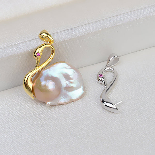 S925 Sterling silver Swan Pendant Accessory Pearl Holder with chain (Doesn't include pearl) - pearlsclam