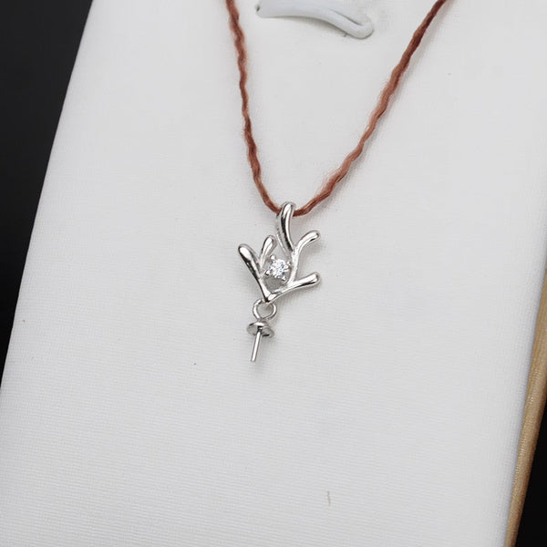 S925 Sterling Silver Antler Pendant Accessory Pearl Holder with chain (Doesn't include pearl) - pearlsclam