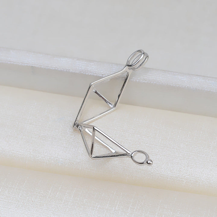 S925 Sterling silver Rhombus baroque Pendant Accessory Pearl Holder with chain (Doesn't include pearl) - pearlsclam