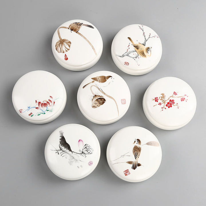 Chinoiserie Traditional Chinese Painting Porcelain Ceramic Jar SET (jewelry box/makeup box) - pearlsclam