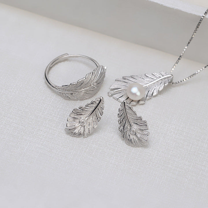 S925 sterling Silver Leaves DIY Accessories set(Type A) Ring/Studs/Pendant+Chain(Doesn't include pearl) - pearlsclam